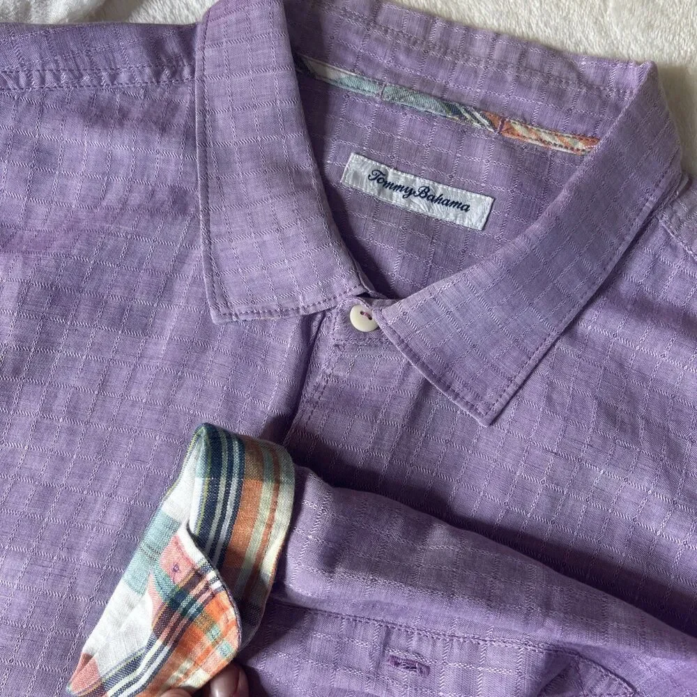 Men's Tommy Bahama Long Sleeve Purple Linen Blend Button Shirt L/S  Size 2XL TTG